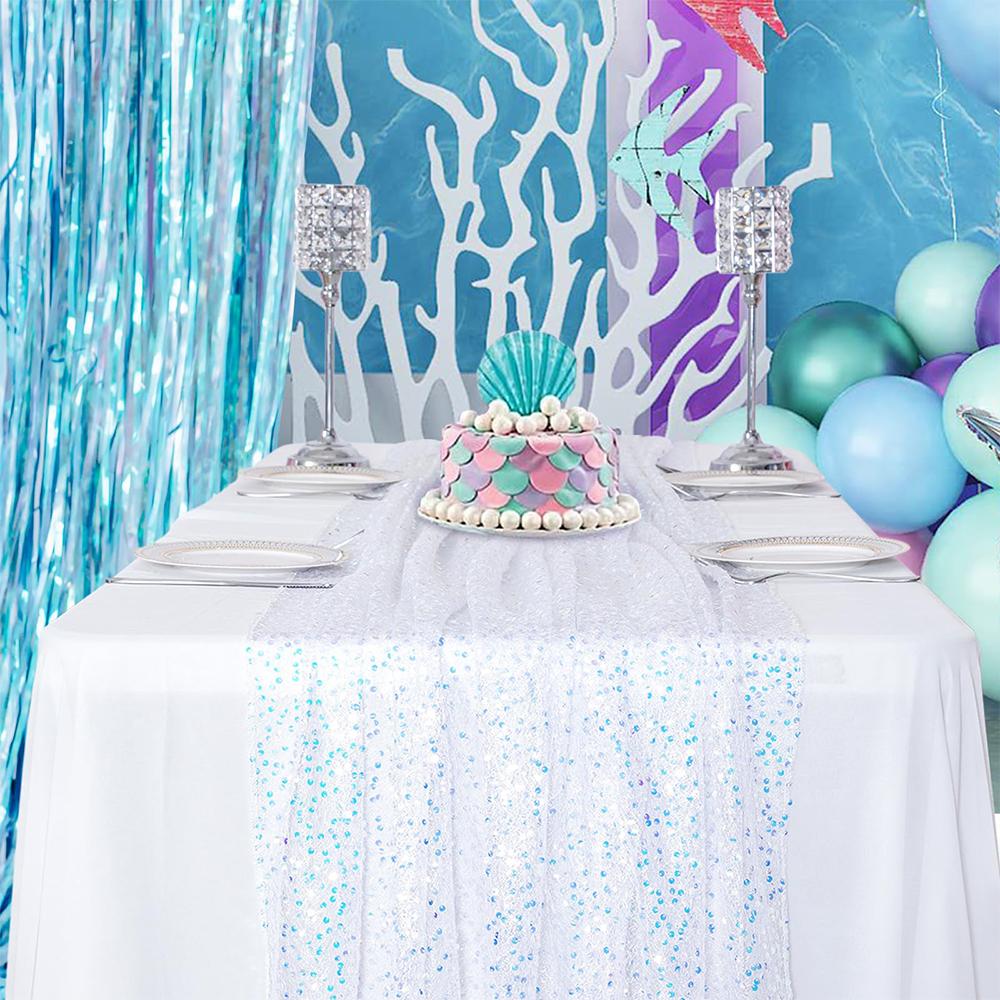 6 Pack Sequin Table Runner Sparkling Iridescent Party Decor for Wedding Birthday Dining Events Glittery Table Cover Accessories