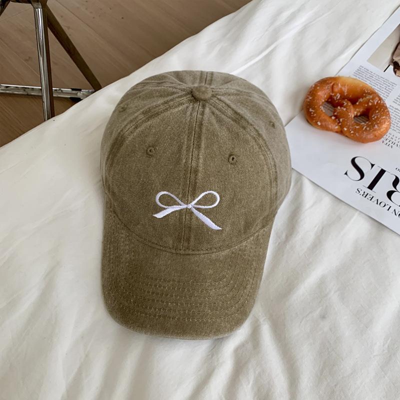 

Sweet Bow Embroidery Baseball Cap For Women Y2K Pink Korean Washed Cotton Peaked Hat Summer Outdoor Snapback Ponytail Sun Hats 56-60cm