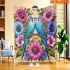 1pc 2D Flat Printing Spring & Summer New Arrival Blue and White Parrot with Colorful Floral Theme Digital Print Blanket, Suitable for All Seasons, Cas