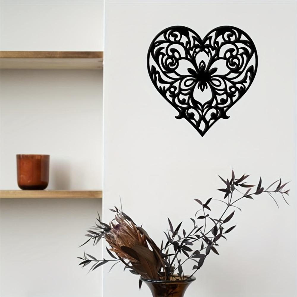 Metal Wall Art Heart with Flower, 3D Sculpture for Garden Bedroom Living Room, Romantic Gift for Couples, Outdoor Indoor Home Decor