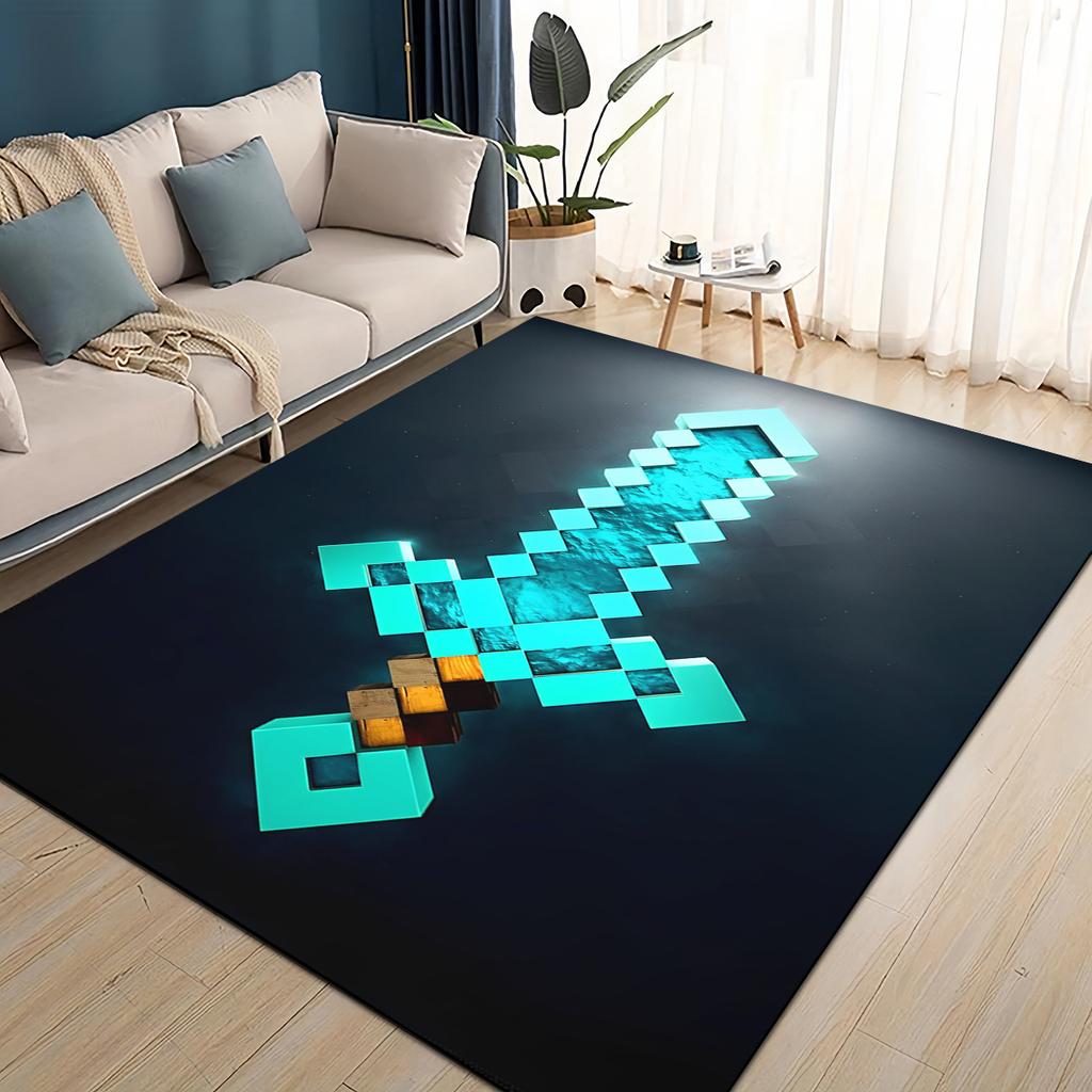 3D Moje světová stavební hra Kreslený koberec pro obývací pokoj Ložnici Domácí dekorace pohovky, Dětská hrací protiskluzová podložka na podlahu