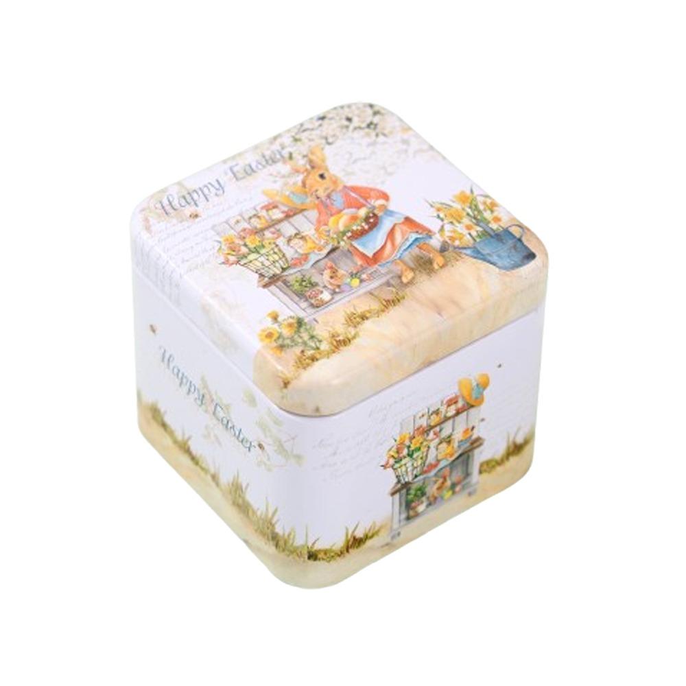 Metal Rabbits Candy Box with Lids Small Tin Can Multi-Purpose Easter Tinplate Box  Home Party Decor