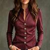 Lady Casual Jacket Women Stand Collar Striped Blazer, Slim Fit Single-Breasted Blazer Blouse Top, Office Business Outerwear Top