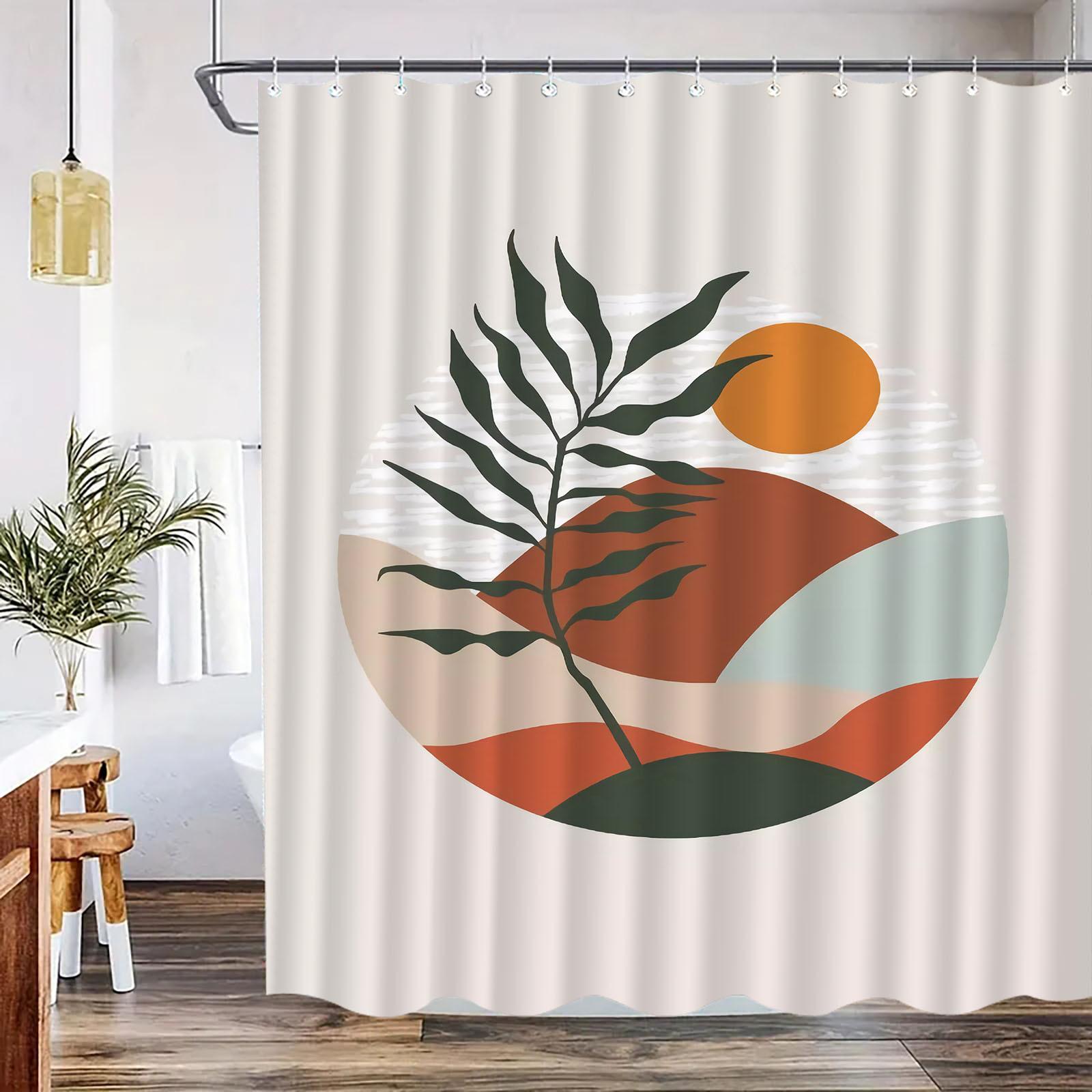 Luxury Knitted Mountain Sunset Shower Curtain – Elegant Waterproof Bath Decor, Machine Washable with Hooks W90xH180cm