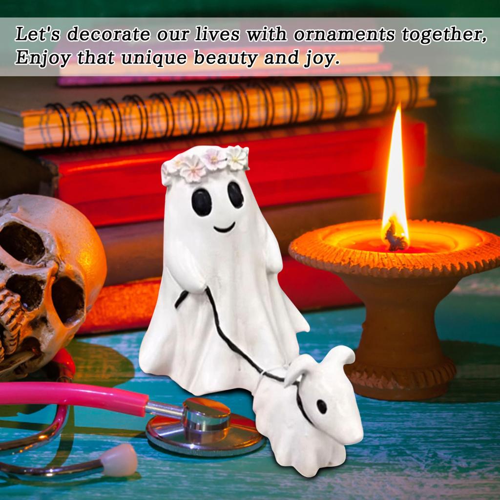 Halloween Figurine Little Ghost Walking Dog Sculpture Ornament Walking Dog Statue Dog Halloween Decor For Indoor Decoration