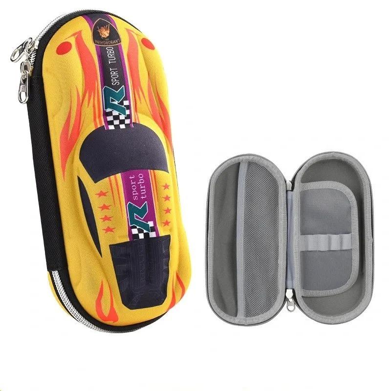 Trousse à crayons 3D en forme de voiture de course, trousse d'école pour enfants, boîte de papeterie en EVA de haute qualité, jolie trousse pour garçons jaune