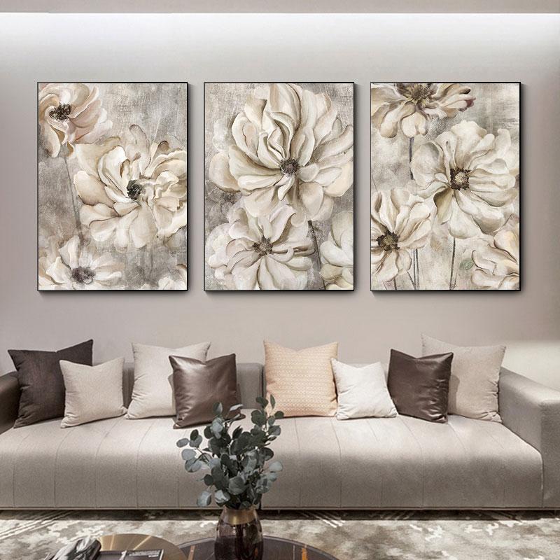 Flower Wall Art Canvas Painting Grey Floral Posters for Nordic Bathroom Living Room Home Wall Decor Pictures Farmhouse
