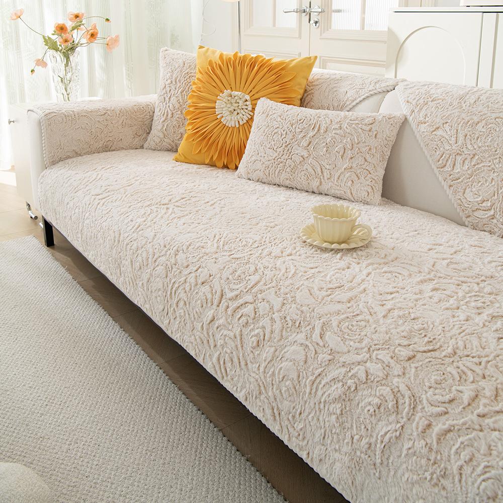Rose Fleece Sofa Cushion Thickened Warm Plush Seat Cushion  New Fixed Non-Slip Sofa Cover Cover Cloth