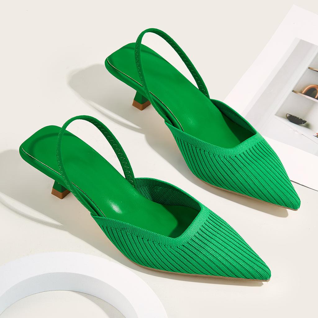 Brand Designer Large Pumps Women's High Heel Sandals Fashion Stripes Soft and Breathable Knitted Round Thick Heel Shoes