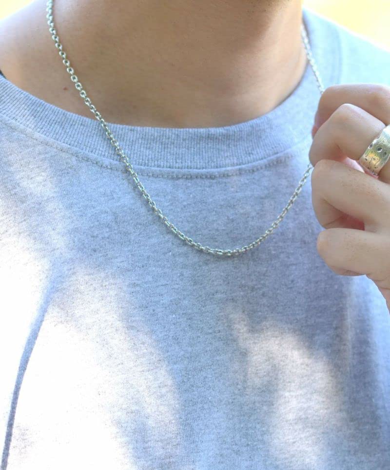 Medium Silver Chain Sterling Silver Direct Figaro 50cm [Lion Heart] Necklace, 0.2cm Wide, 925, Men's (with Pouch), Sale, Chain, (oxidized Finish)