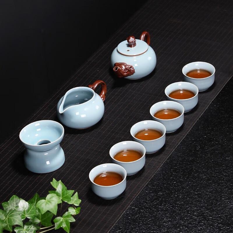 Auspicious Plum Green Stone 10-Piece Tea Set