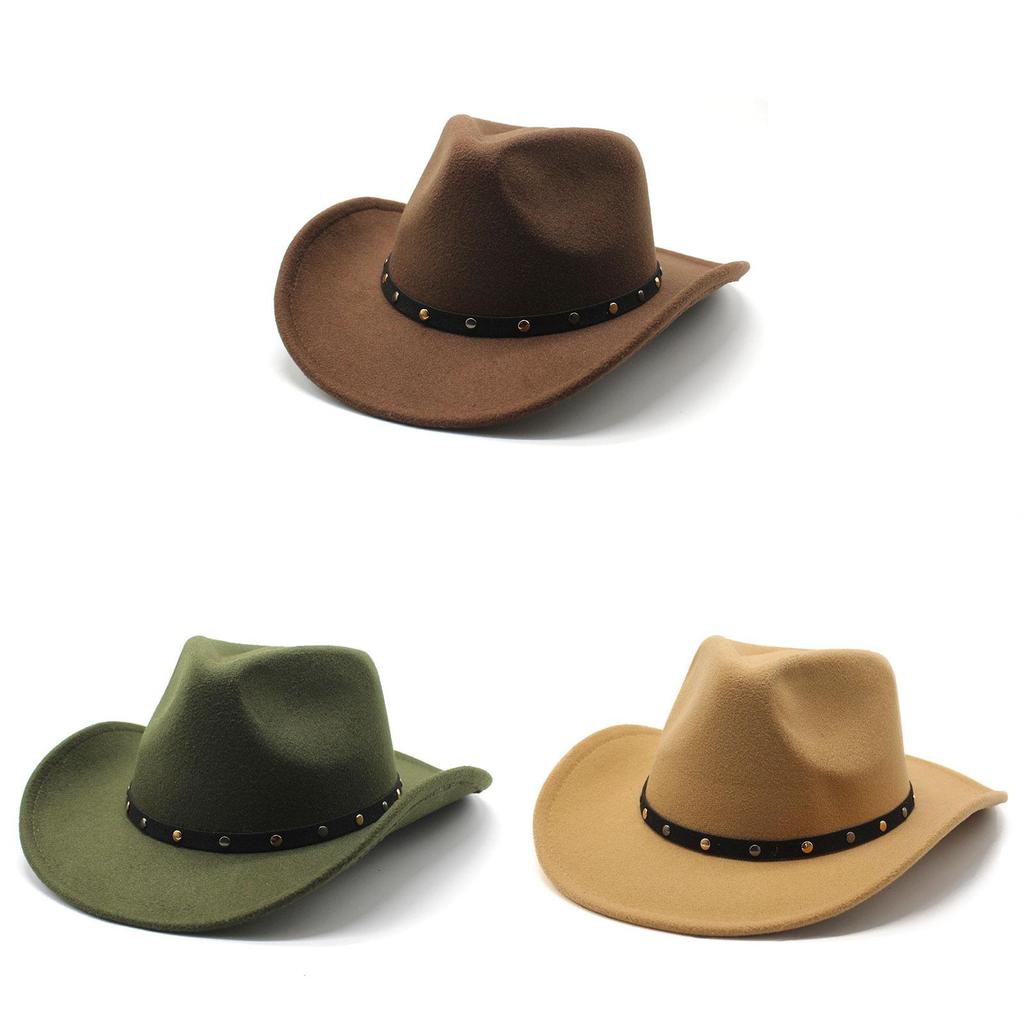 Cowboy Western Hat For Men Women Wool Felt Sun Protection Winter Tea Party Accessory