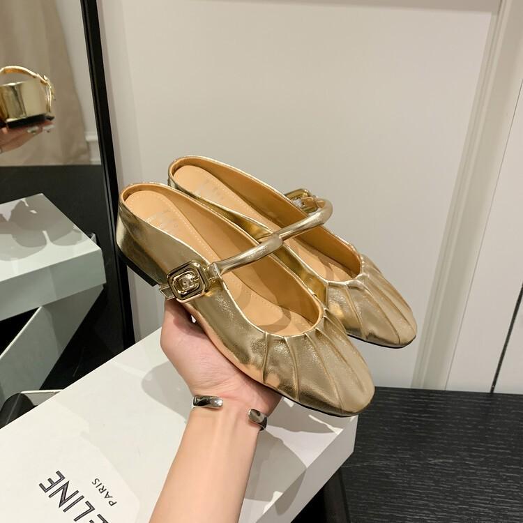 

Cool season~ Baotou fold inner height increase half drag 2025 summer sheepskin height increase sandals women, free shipping 39 золотой