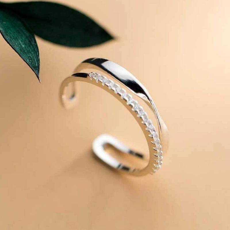 

CAOSHI Simple Fashion Copper Color Open Ring for Women Unique 2-layer Design Finger Zircon Elegant Accessories Daily Wear Ring resizable