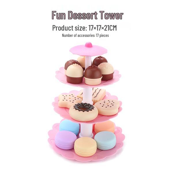 Kids' Dessert Tower Playset: Pretend Cake, Cookie, and Donut Toy Collection