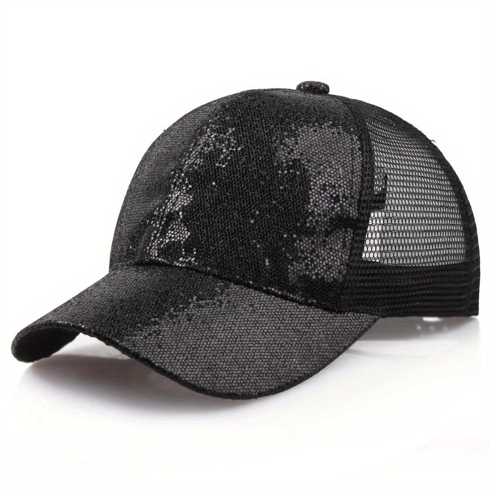 Mesh Sequin Fluorescent Baseball Cap Adjustable Size Breathable Sun Protection Snapback Cap For Women Men Summer Sport Hiking Dad Hat