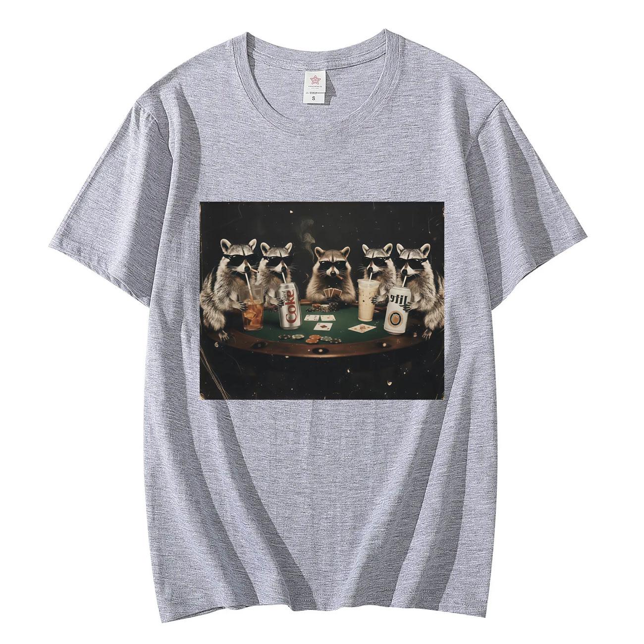 

Drinking Iced Coffee Raccoon Poker Night Funny Meme T Shirt Fashion Vintage Short Sleeve Tshirt Unisex Women Casual Loose Tshirts 4XL