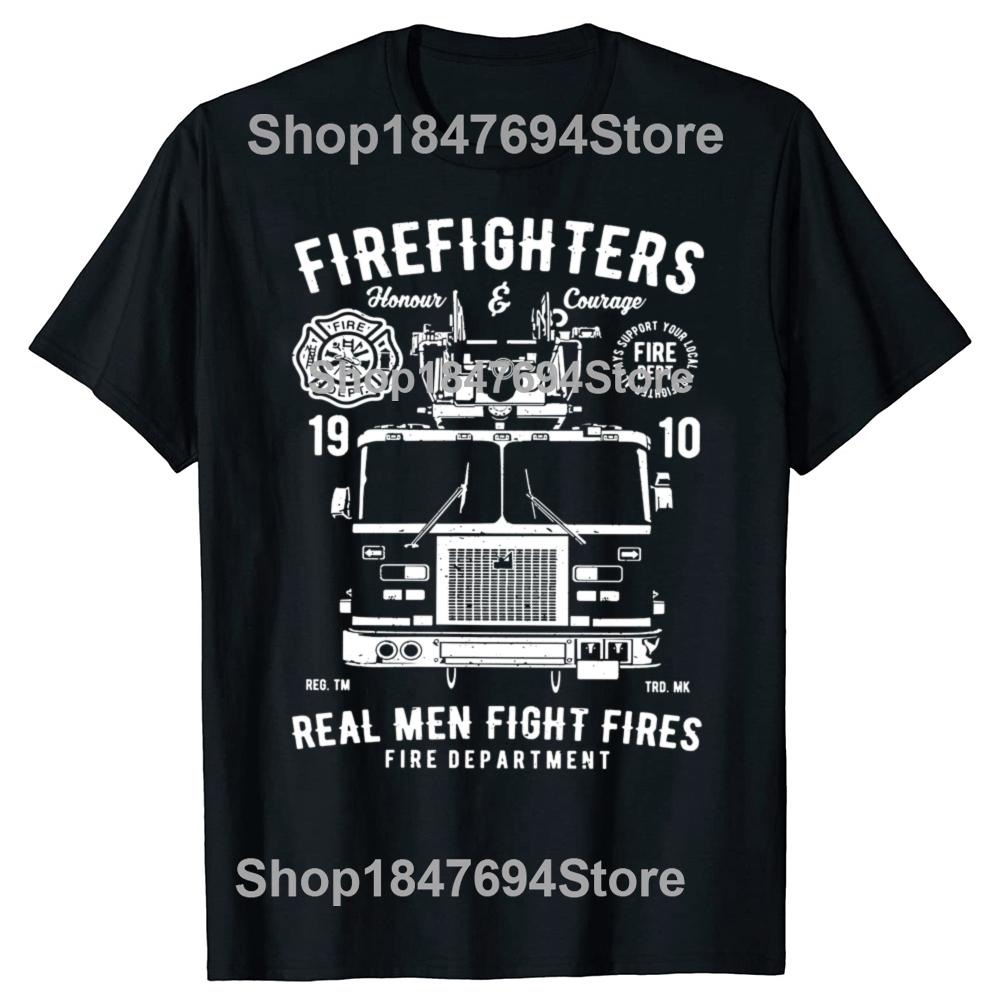 Funny Firefighter Fire Department Fireman Patent T-shirt Men Women Hip Hop Oversized T Shirt 100% Cotton Comfort T-shirts