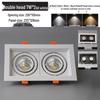 LED Double Head Spotlight: Embedded Grille, Single or Triple Head, Square Cylinder Design - Ideal for Living Room or Commercial Spaces.