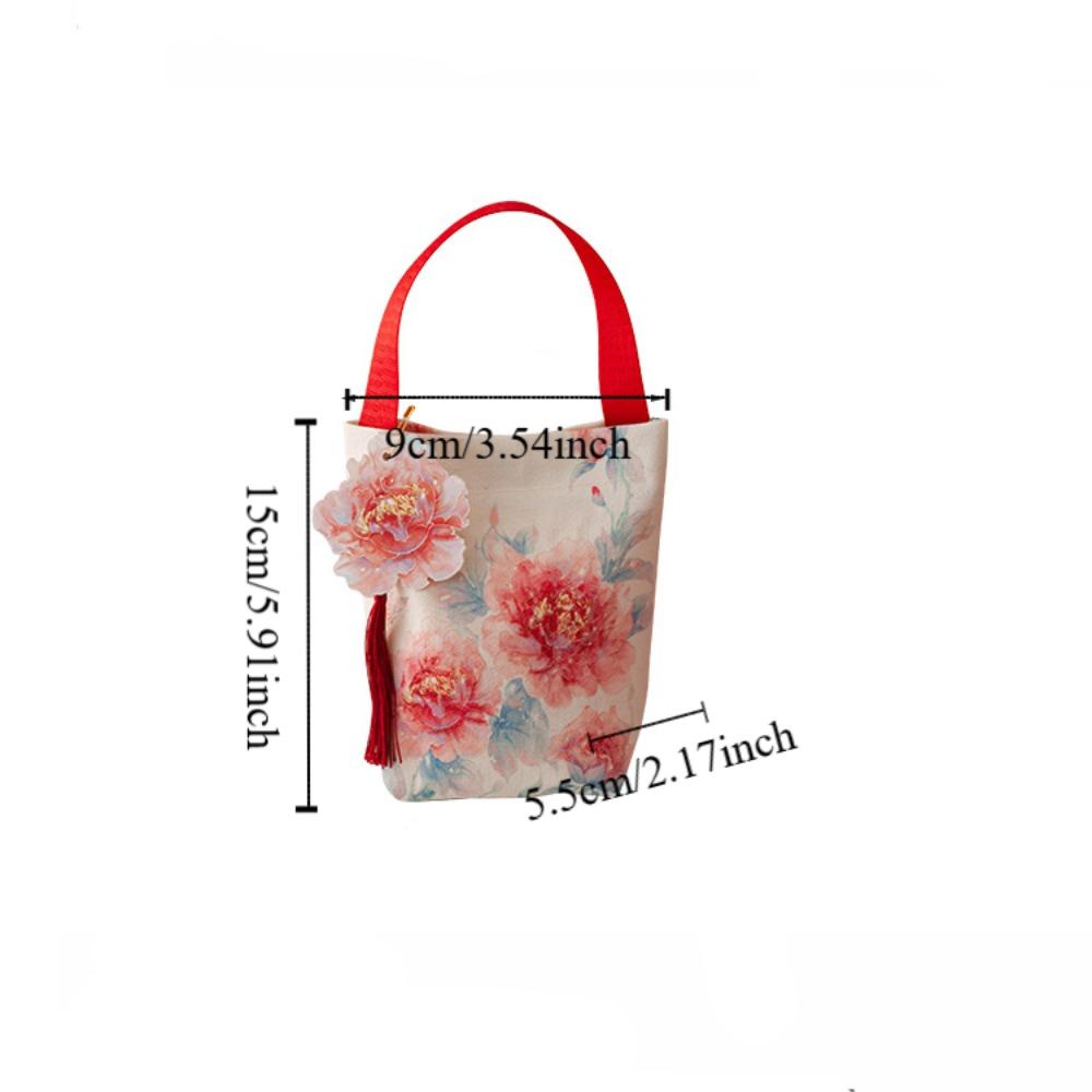 Temperament Chinese Style Handbag Printing Wedding Candy Bag Flower Tassel Wrist Bag  Festival