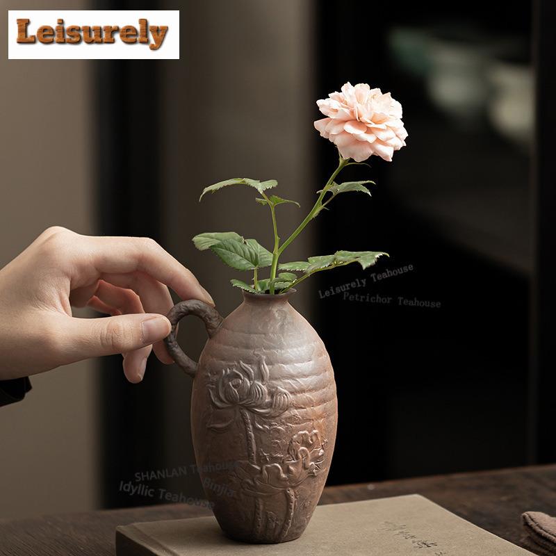 Ancient Style Old Rock Clay Vase Aesthetic Cachepot Terrarium Plant Pot Household Flowerpot Tea Ceremony Accessories Ornaments