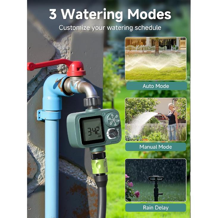 Sprinkler Timer, Programmable Hose Timer with Rain Delay, Manual and Automatic Watering System, Water Timers for Garden Hose, Waterproof Digital