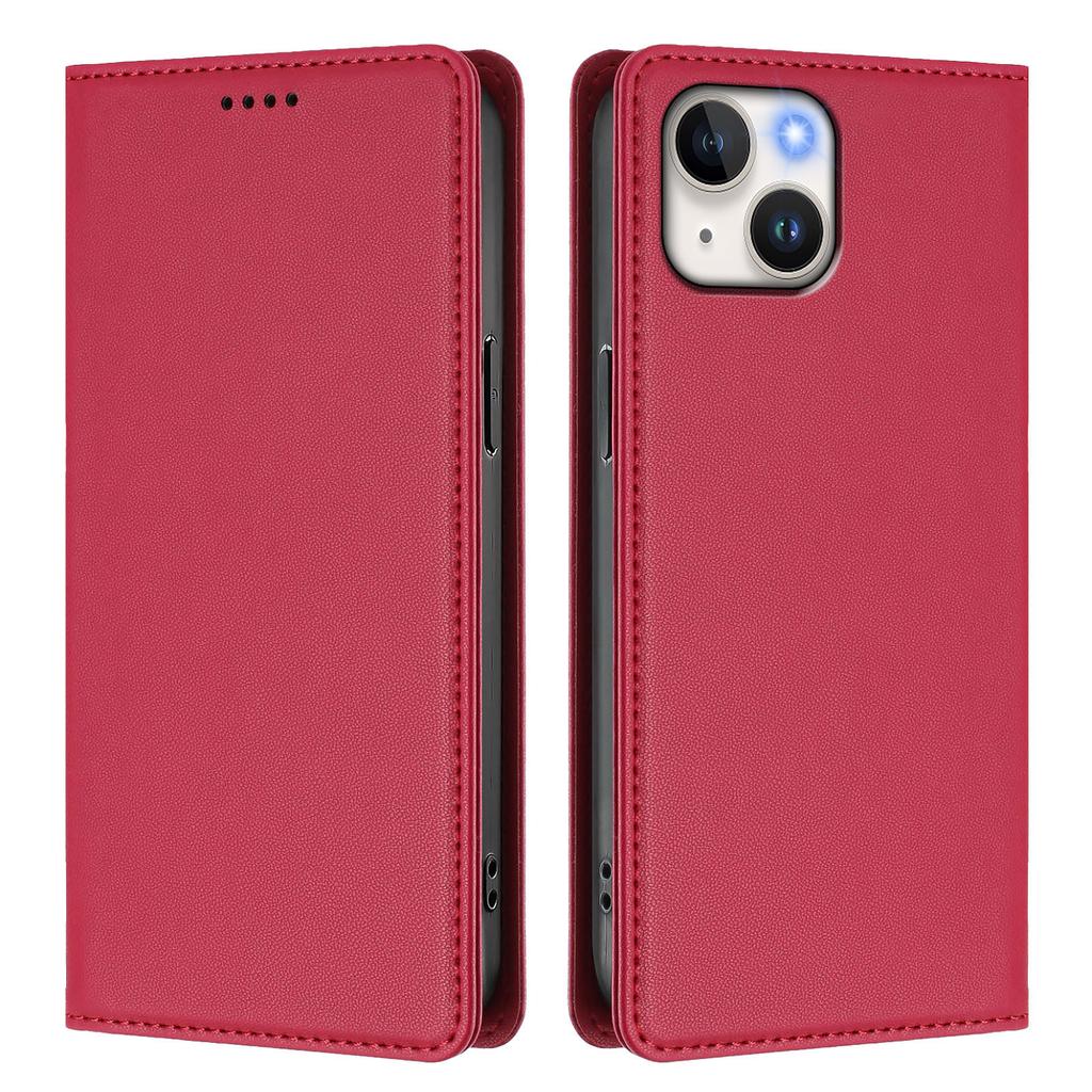 For iPhone 15 Leather Wallet Case Magnetic Closure RFID Blocking Phone Cover