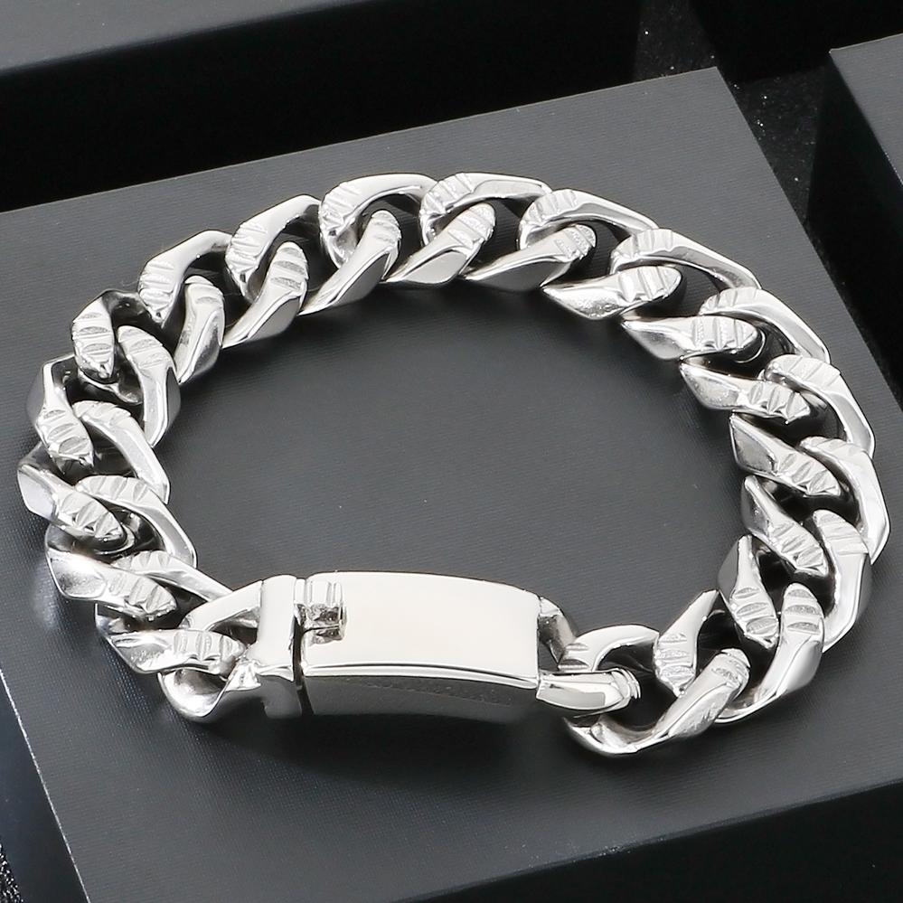 Men's Hip Hop Stainless Steel Cuban Link Bracelets Classic 16MM Width Vacuum Plated Chunky Chain Bracelet for Man Never Fade
