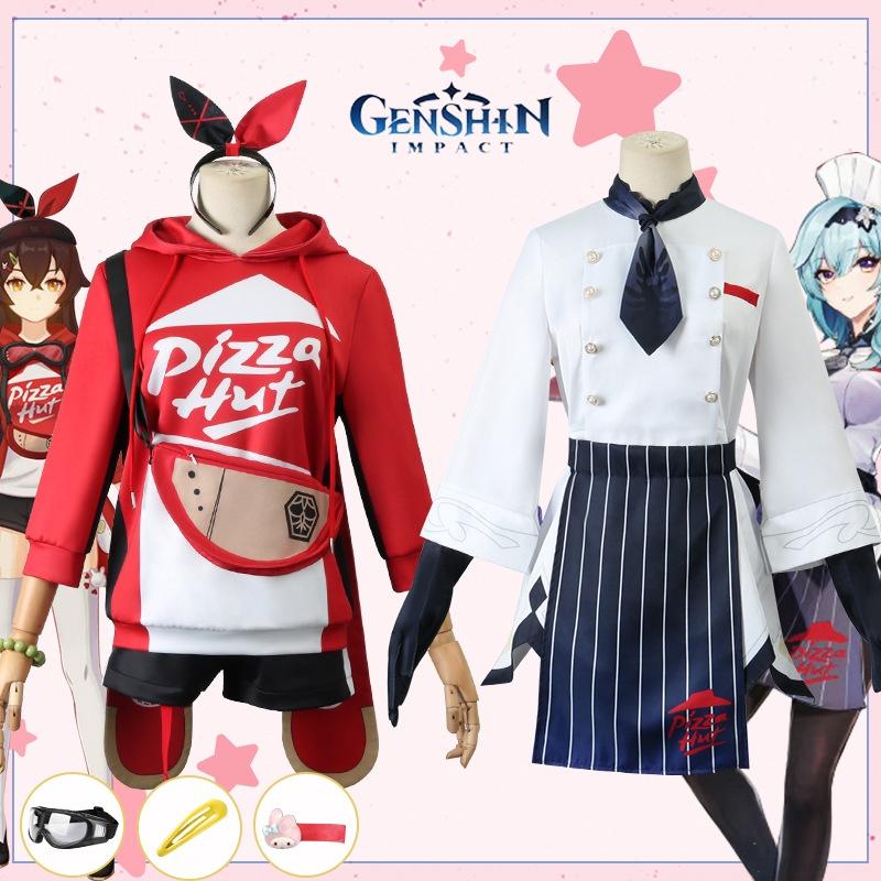Exquisite Genshin Impact X Pizzahut Amber Eula Wig Cosplay Costume For Halloween