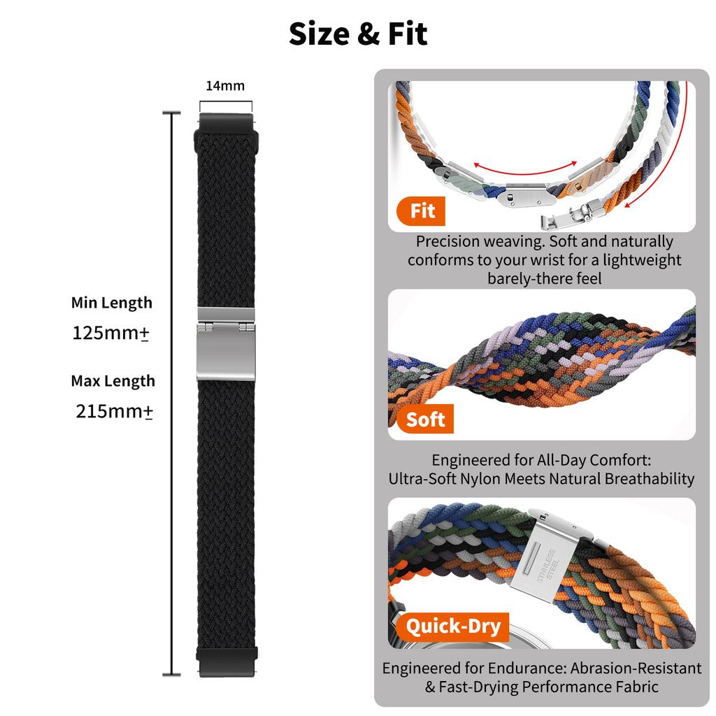 14mm Nylonowa Pętla Miękki i Oddychający Pasek do Zegarka Paski z Szybkim Mocowaniem do Garmin Lily 2 Aktywny Pasek