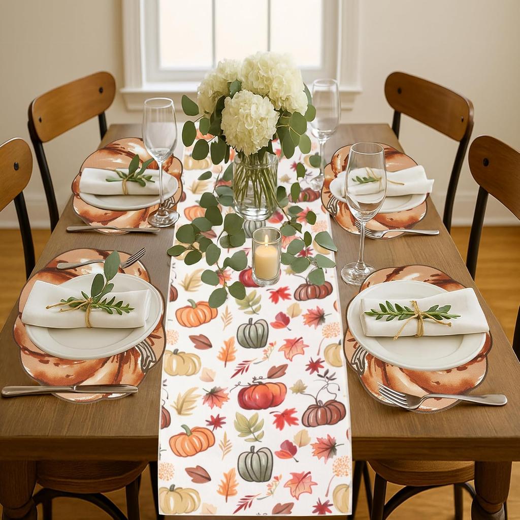 OWENIE Fall Placemats Set of 4, Autumn Printed Pumpkin Textured Fabric Place Mats for Kitchen Dining Table,Thanksgiving Harvest Halloween Holiday