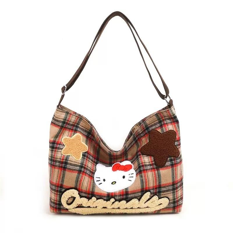 Printed Canvas Plaid Shoulder Bag Outdoor Leisure Crossbody Bag