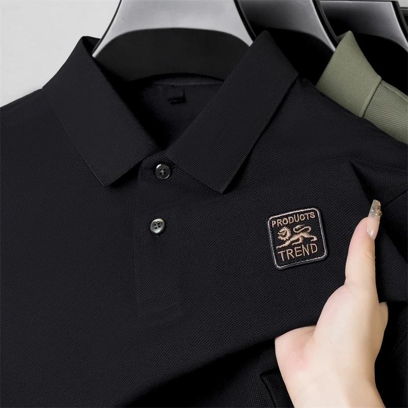 New Men'S Casual And Fashionable Embroidered Long Sleeved Polo Shirt Comfortable Breathable And Versatile Summer Top