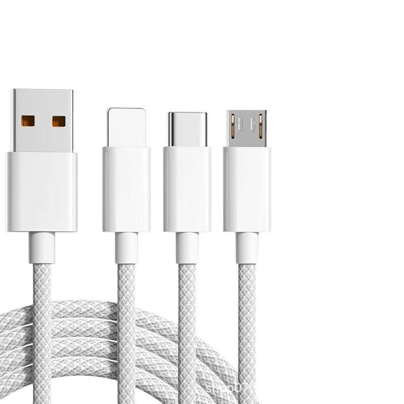 66W Fast Charging Macaron Braided 3-in-1 Cable for Apple, Android, and Type C Devices