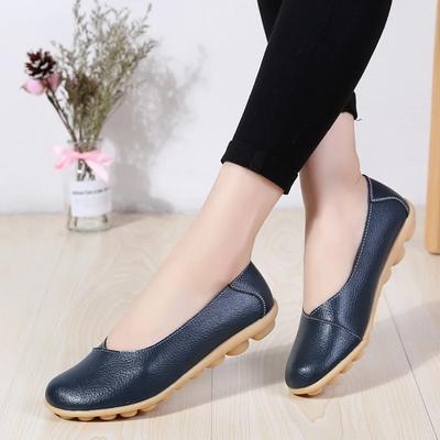 Women's Ladies Female Woman Shoes Flats Mother Shoes Cow Genuine Leather Loafers Ballerina Non Slip On Ballet
