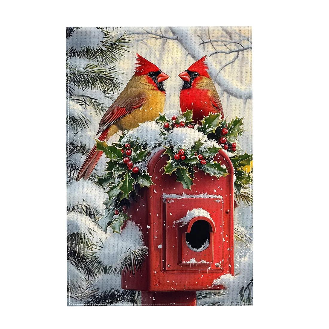 Winter Blue Bird Owl Hanging Flags Garden Flag Banner Double-sided Printing Imitation Linen Flags Outdoor House Porch Decor 45x30cm