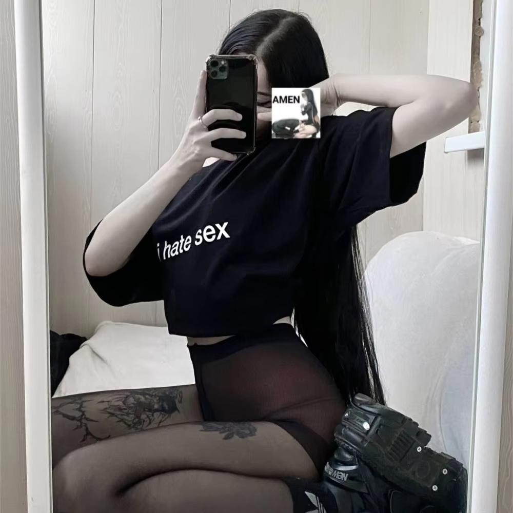 Vintage Women's Tshirt Unisex Funny Graphic Hip Hop Print Letter Goth Short Sleeve Clothing Oversized Cotton Top Tee Fashion Y2k