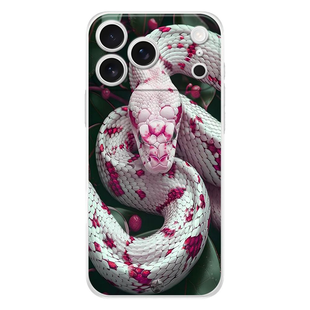 Soft Clear TPU Phone Case For iPhone 17 Air 16E 16 11 15 14 Pro MAX 12 13 7 8 Plus SE Easter Cover Protection Blossom Pink Snake