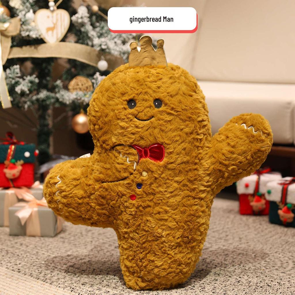 Christmas Holiday Decoration: Tree Plush, Apple Peace Wreath, and Gingerbread Man Throw Pillow.