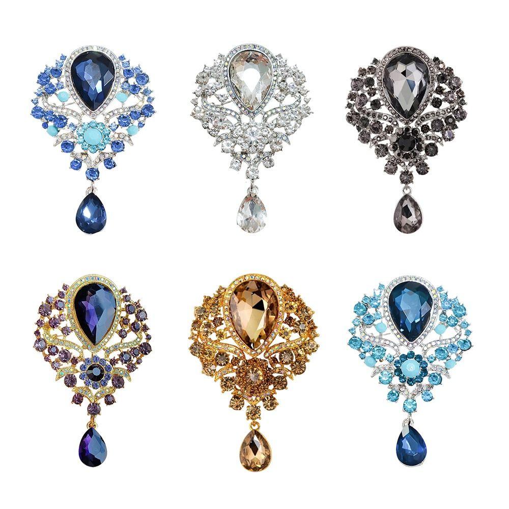 Trendy Clear Crystal Wedding Brooch Water Drop Shape Flower Design Bridal Brooch DIY Bridal Accessory Bridal Bouquet