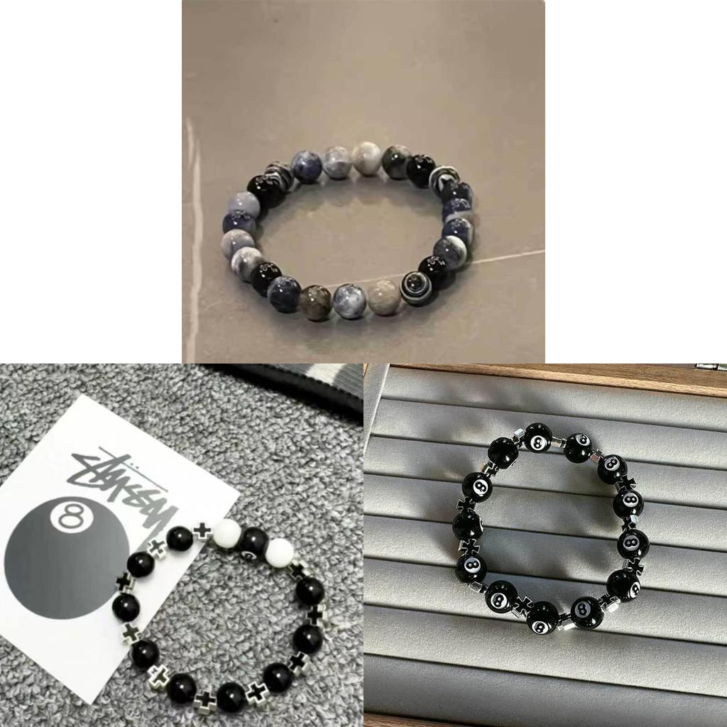Schwarzes Achterball Geometrisches Metallknopf Armband Für Paare Und Männer