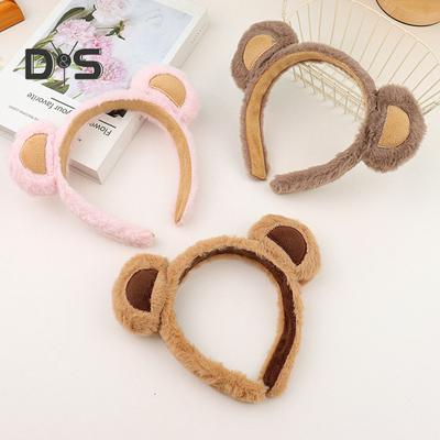 1/3Pcs Oreille D'ours Cerceau De Cheveux En Peluche Surface Élastique Bandeau Maquillage Lavage Du Visage Décoratif Dessin Animé Bandeau