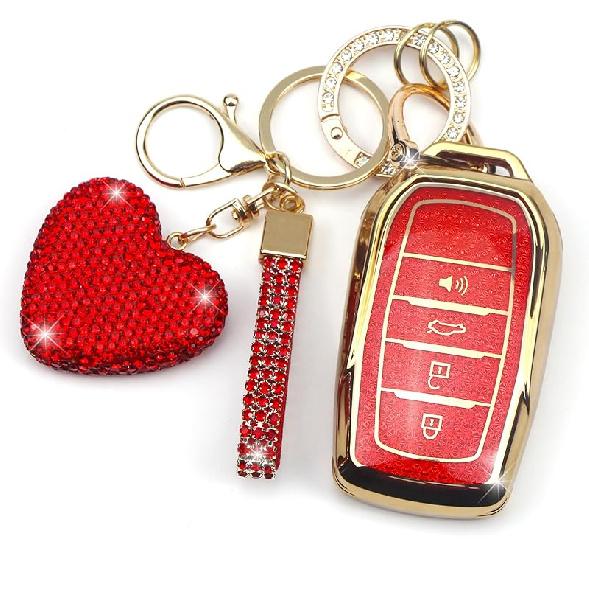 Key Fob Cover With Diamond Keychain Fit For Toyota Car Key Holder Compatible With Camry 2025, Venza -2024, RAV4 Prime, Land Cruiser, Fortuner, Grand