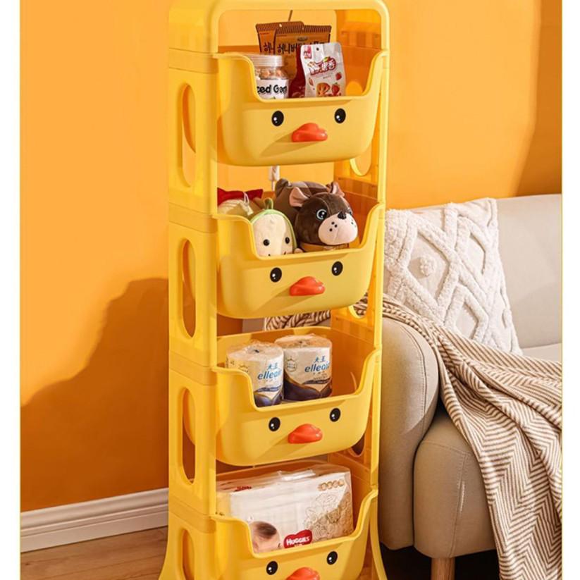 Children's Cartoon Trolley Storage Rack: Multi-Layer Movable Organizer for Books and Snacks