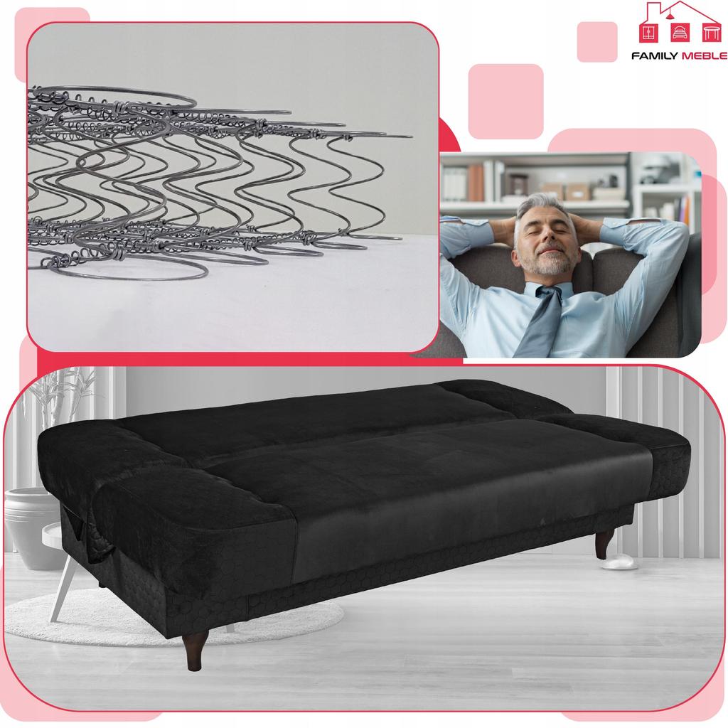 Kanapa sofa Iza rozkładana wersalka spania bonell łóżko Family meble czarny