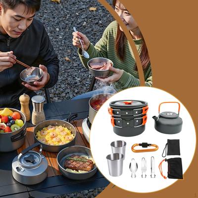Camping Cookware Kit Cooking Set Ergonomic Pot Frying Pan Kettle for Barbecue Fishing