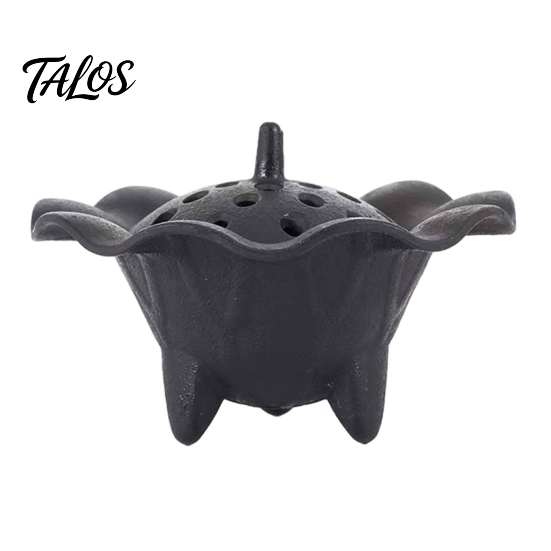 Industrial Style Ornament Vintage Tripod Incense Burner Holder with Lid, Cast Iron Burner, Metal Cauldron Black Matte Censer Censer, Cone Coil