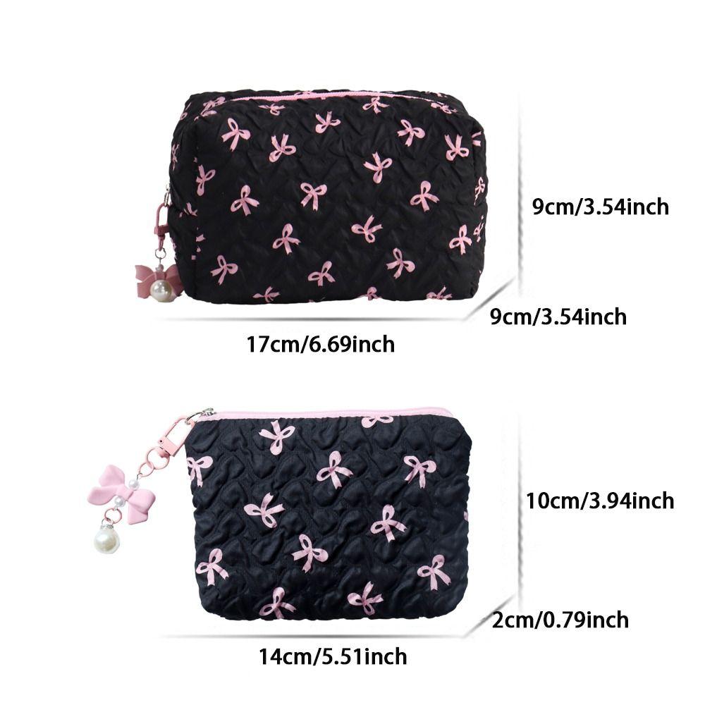 Fashion Bowknot Print Bow Makeup Bag Large Capacity Storage Pouch Cosmetic Bag Toiletry Bag Travel
