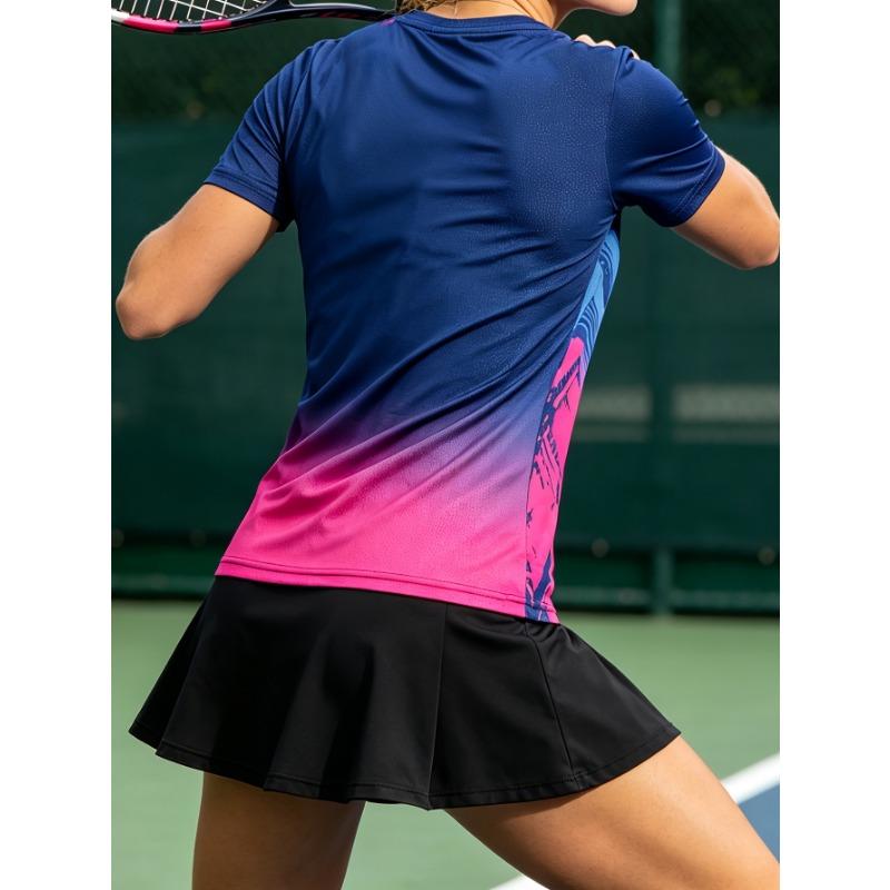 Women's Sports Short-sleeved T-shirt, Summer Fashion Gradient Contrasting Geometric Print Crew Neck Sweatshirt
