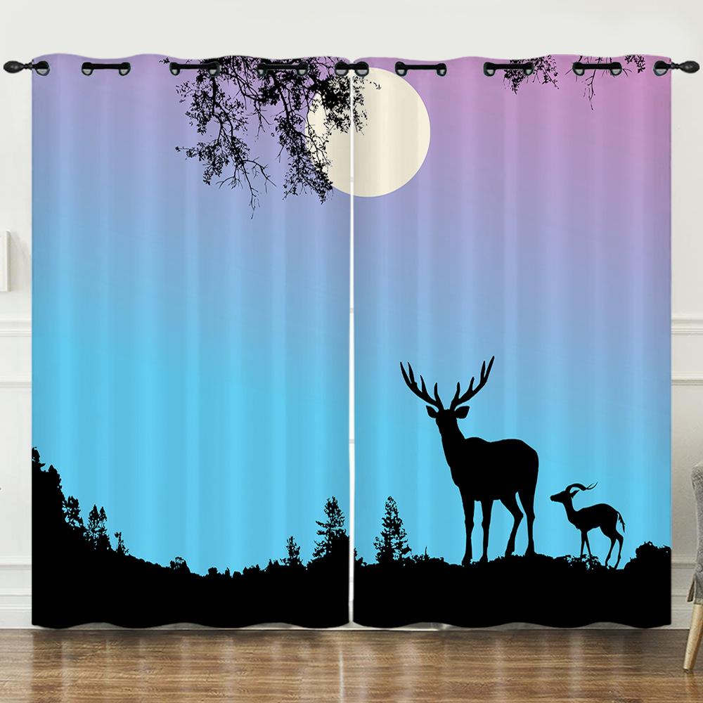 Curtain Animation Cartoon Deer Dream Deer Digital Printing Blackout Curtain Punching
